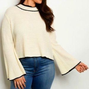 Ivory with Black trim flare sleeve Sweater